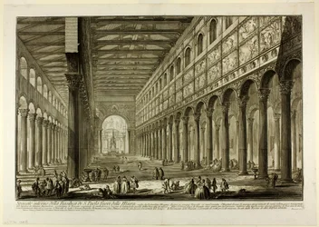 Doorsnede van het interieur van de Basiliek van S. Paolo fuori delle Mura [St. Paul buiten de Muren], uit Zichten van Rome