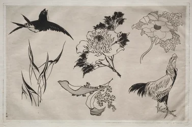 Dinerservies (Rousseau servies): Zwaluw, haan en bloemen (nr. 8)