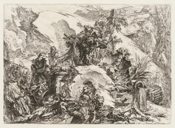 Groteschi: Ruïnes met doodshoofd en skelet