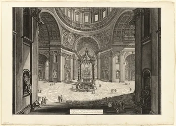 Binnenaanzicht van de Sint-Pietersbasiliek in het Vaticaan, bij de Tribune, uit Views of Rome