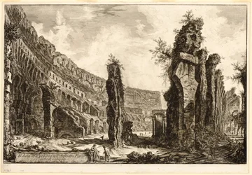 Binnenaanzicht van het Flavische Amfitheater, het Colosseum genoemd, uit Zichten op Rome