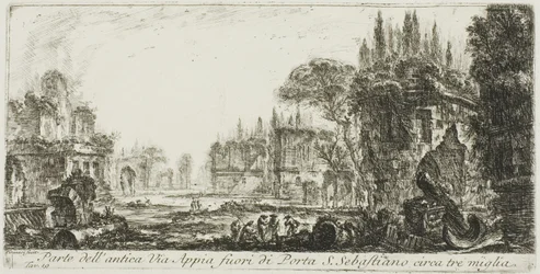 Deel van de oude Via Appia ongeveer drie mijl buiten Porta S. Sebastiano, plaat 19 uit Enkele Zichten op Triomfbogen en andere monumenten