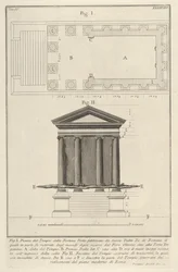 Plattegrond en gevel van de Tempel van Fortuna Virilis, Tempio della Fortuna Virile, uit de s..., 1756