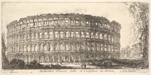 Plaat 12: Flavisch Amfitheater, genaamd het Colosseum. 1. Boog van Constantijn. 2. Palat..., ca. 1748