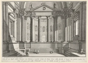 Plaat 9: Zuilenhal volgens de gewoonte van de oude Romeinen (...), uit „Eerste deel van architecturen en perspectieven: getekend en geëtst door Gio. Batt