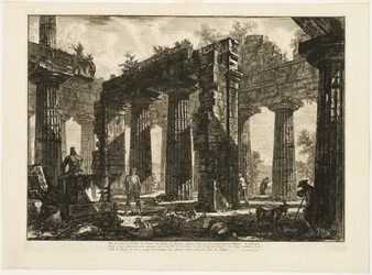 Achteraanzicht van de Restanten van de Pronaos van de Tempel van Neptunus, getekend in de twee voorgaande platen, uit Verschillende Uitzichten van Paestum