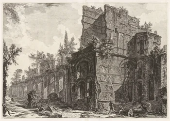 Ruïnes van een van de soldatenkazernes bij een van de voorname bouwwerken van Hadrianus in zijn villa in Tivoli, het zogenoemde Pretorio