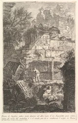 Ruïnes van een oud graf voor ruïnes van een oud aquaduct, ca. 1750