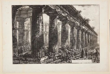Tempel van Neptunus in Paestum, van de zijkant gezien en groter getekend dan op de eerste plaat