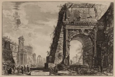 De Boog van Titus met het Casino Farnese aan de linkerkant