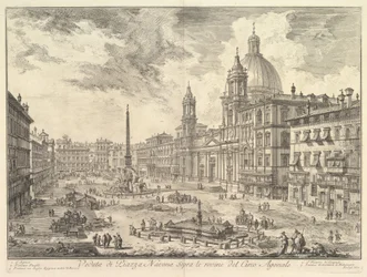 De Piazza Navona, Rome, boven de ruïnes van het Circus van Domitianus, de kerk van Sant