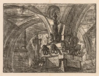 De gevangenissen: ronde bogen die uit een vierkante kolom ontspringen, 1745-1750