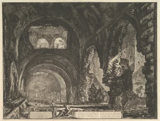 De zogenaamde Villa van Maecenas in Tivoli. Interieur met twee figuren in de opening van..., ca. 1764