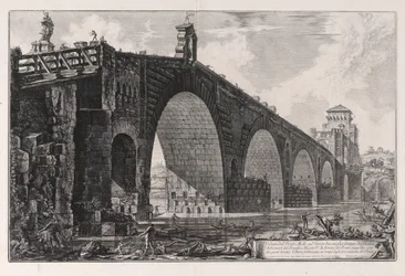 Gezicht op de Milviaanse Brug over de Tiber twee mijl buiten Rome, uit Vedute di Roma (Gezichten van Rome)