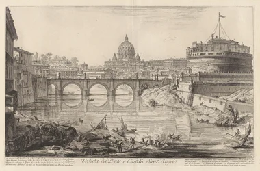 Gezicht op de brug en de Engelenburcht, uit Gezichten op Rome