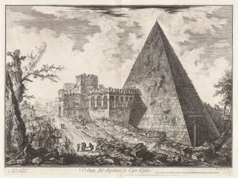 Veduta del Sepolcro di Cajo Cestio (Uitzicht op de piramidale tombe van Caius Cestius [met de Porta S. Paolo links]), uit Vedute di Roma (Gezichten van Rome)