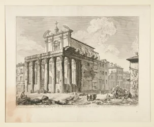 Veduta del Tempio di Antonino e Faustina in Campo Vaccino. (Uitzicht op de Tempel van Antoninus en Faustina in het Romeinse Forum), uit Vedute di Roma