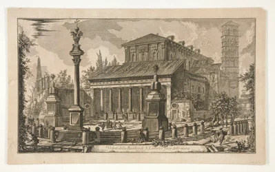 Veduta della Basilica di S. Lorenzo fuor delle mura (Gezicht op S. Lorenzo buiten de muren), uit Vedute di Roma