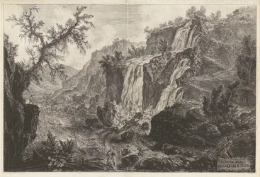 Uitzicht op kleine watervallen bij Tivoli, uit Vedute di Roma