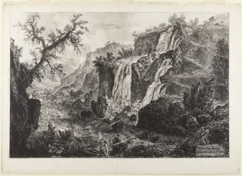 Gezicht op de kleine watervallen van Tivoli