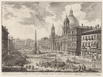 Gezicht op de Piazza Navona boven de ruïnes van het Circus Agonalis (Gezicht op de Piazza Navona boven de ruïnes van het circus van Domitianus), uit Vedute di Roma (Gezichten van Rome)