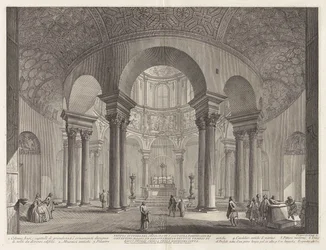 Binnenaanzicht van het grafmonument van de heilige Costanza, gebouwd door Constantijn de Grote en ten onrechte de Tempel van Bacchus genoemd, thans kerk van dezelfde heilige