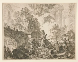 Vedute di Roma: Frontispice met standbeeld van Minerva