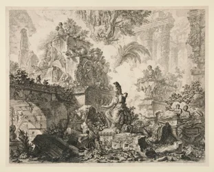 Vedute di Roma: Frontispice met standbeeld van Minerva