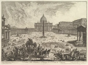 Uitzicht op de Sint-Pietersbasiliek en het plein in het Vaticaan, uit Vedute di Roma Roman Vie...