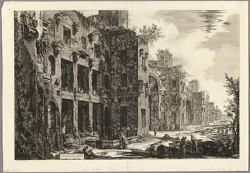 Zicht op zichtbare resten van de baden van Diocletianus bij S. Maria degli Angeli, uit Zichten van Rome