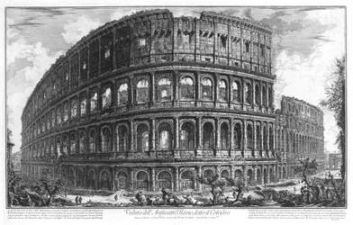 Zicht op het Colosseum in Rome door Piranesi
