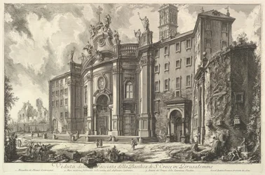 Uitzicht op de gevel van de Basiliek van S. Croce in Gerusalemme, ca. 1750