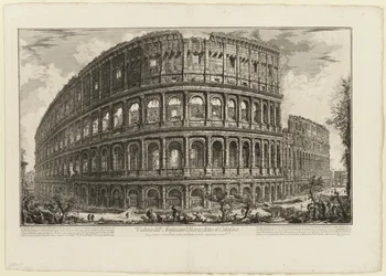 Gezicht op het Flavische Amfitheater, genaamd het Colosseum, uit Gezicht op Rome