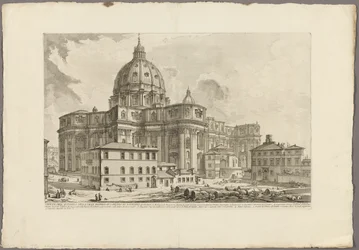 Zicht op de buitenkant van de Sint-Pietersbasiliek in het Vaticaan, van Views of Rome