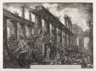 Gezicht op de overblijfselen van de cella van de Tempel van Neptunus, uit Verschillende gezichten van ... Pesto