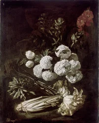 Stilleven van bloemen en groenten
