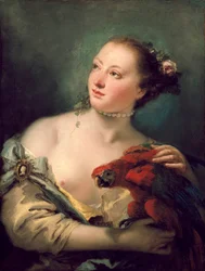 Een jonge vrouw met een ara, eind 1760