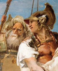 Detail van Aeneas, uit Aeneas presenteert Cupido, vermomd als Ascanius, aan Dido, uit de Kamer van de Aeneis in de Palazzina, 1757