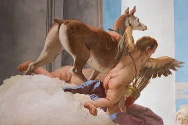 Detail van het offerhert van Het Offer van Iphigenia, van de Entreehal in de Palazzina, 1757