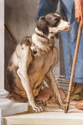 Hond, Detail van de Griekse Vloot in Aulis, van de Entreehal in de Palazzina, 1757