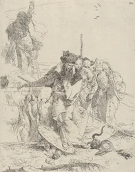 Zes mensen kijken naar een slang, uit de Scherzi, ca. 1743-1750