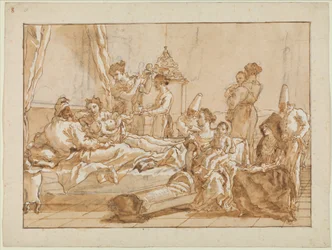 De baby Punchinello in bed met zijn ouders, ca. 1800