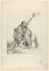 Drie mannen naast een paard, uit de Scherzi, ca. 1740