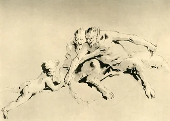 Twee faunen en een Cupido, midden 18e eeuw, 1928