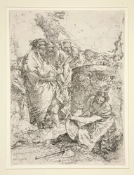 Vrouw knielend en een schaal vasthoudend, uit de serie Scherzi