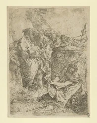 Vrouw knielend voor Tovenaars en andere Figuren, uit de Scherzi, ca. 1740