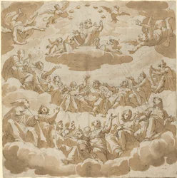 God op de Troon Omringd door Heiligen