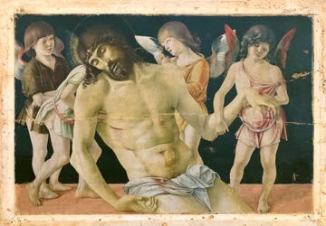 Dode Christus ondersteund door engelen