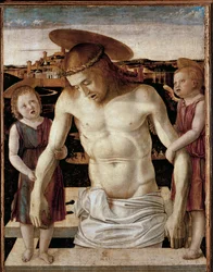 Gestorven Christus met twee engelen
