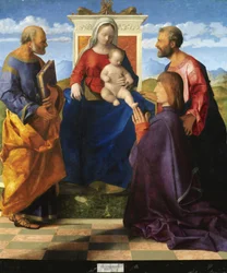 Madonna en kind met heiligen en schenker